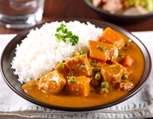 Spicy curry with rice and vegetables