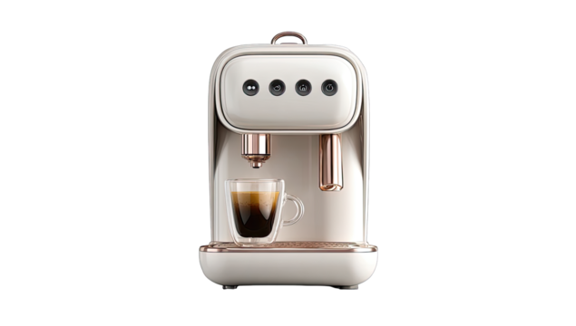 Modern cream-colored coffee machine with rose gold accents