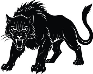 Naklejka premium Black Panther Illustration with Sharp Teeth and Menacing Gaze on White Background