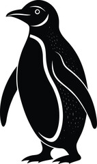 Stylized Penguin Illustration in Black and White for Graphic Design Projects on white background
