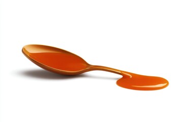 Caramel Drizzle on Spoon Flat Lay Against White Backdrop Sweet Dessert Topping Culinary Ingredient Still Life Food Photography Studio Shot