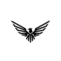 Stylized black eagle with spread wings logo design on a white background