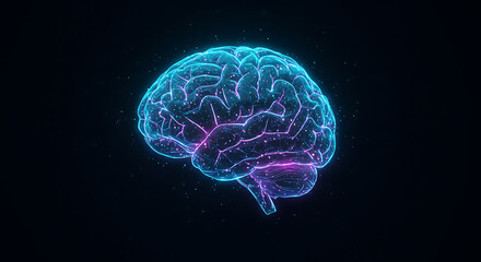 Obraz premium A glowing, ethereal brain, a digital representation of intellect and the complexities of human thought.