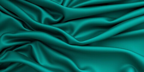 Obraz premium Deep teal fabric with luxurious folds and ripples, showcasing rich texture, aqua, wallpaper