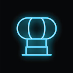 Blue neon icon of an industrial rooftop exhaust fan rotating on black background