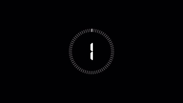 Five second countdown timer animation from 5 seconds to 1 seconds with alpha channel , 5 second countdown timer on a transparent background in 4k.