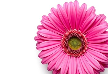 A vibrant pink gerbera daisy, fully bloomed, isolated against a pure white backdrop Viewed from directly above,  wallpaper,   photography