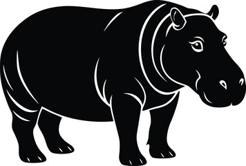 Black Silhouette of a Hippopotamus Animal on white background