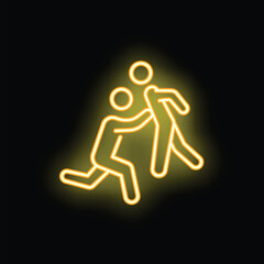 Yellow neon icon illustrating a stylized person pushing another stylized person
