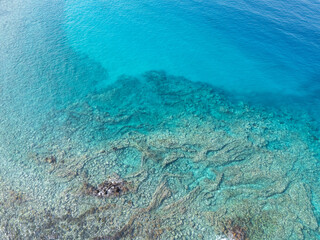 Sao Tome and Principe - Lagoa Azul Aerial View. Stunning Turquoise Waters and Rocky Coastline in a Tropical Island Paradise.	