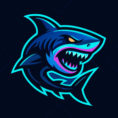 Ferocious Shark Mascot Logo A Striking Emblem of Power and Predatory Instincts, Blue Tones
