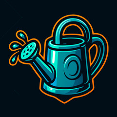 Obraz premium A vibrant and stylized cartoon illustration of a shiny blue watering can splashing water. This modern mascot or icon represents gardening, growth, and nurturing concepts.