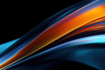 Black background with orange and blue lines, gradient color and curved shape, high-definition wallpaper, abstract art style, minimalist design.