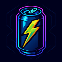 Dynamic neon-infused illustration of an electrifying energy drink can, emblematic of instant vitality and a powerful surge of refreshing vigor for modern, active lifestyles.