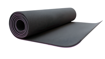 Rolled exercise mat.  Dark gray with pink border