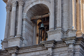Majestic in white volcanic stone, the Cathedral of Arequipa rises proudly against the Andean sky. A...