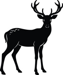 Majestic Black Silhouette of a Deer with Antlers on white background