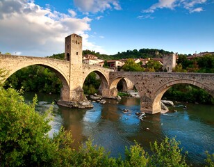 Fototapeta premium Stone bridge over a river, charming town