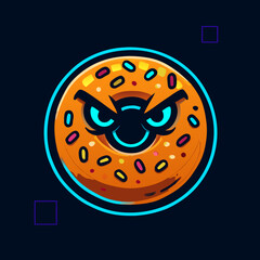 Fototapeta premium Grumpy Donut Mascot with Sprinkles and Neon Outline - Playful and Edgy Illustration