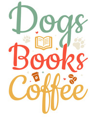 Dogs books coffee design in green red and yellow with small icons on a black background graphic