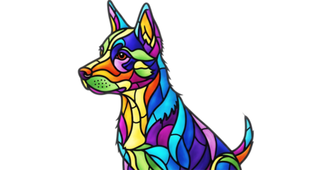 Colorful stained glass dog isolated on transparent background