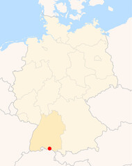 Locatormap of the city Konstanz (Baden-Wuerttemberg) in Germany.