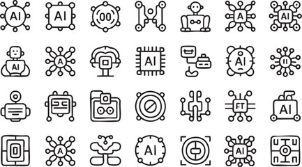 Obraz premium A set of black and white line art AI icons on a transparent background