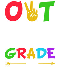 Out fifth grade text design with colorful letters and arrow accents on a black background design