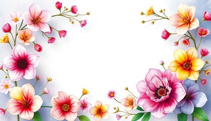 Vibrant watercolor floral banner, perfect for spring, with delicate blooms in a frame,  delicate,  frame