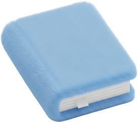 Stylized Fuzzy Blue Notebook with Bookmark on transparant Backdrop for Creative Projects