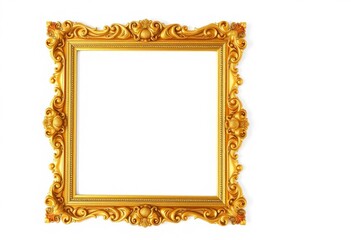 Elegant gold ornate picture frame isolated on white background,  vintage,  gallery