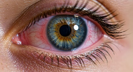 Close-up of a human eye with visible blood vessels.