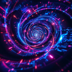 Fototapeta premium Abstract Generative Vortex with Neon Geometry and Futuristic Cosmic Lights
