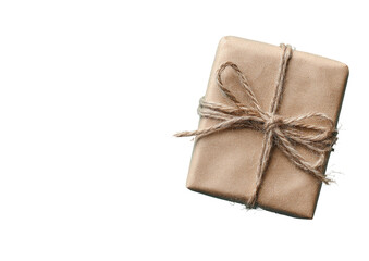 A light brown kraft paper gift box tied with twine