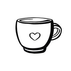 Coffee cup with heart vector line monochrome