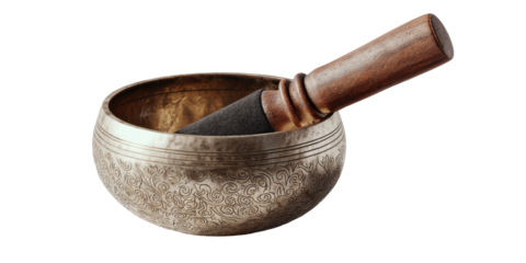 Antique-style singing bowl with wooden mallet