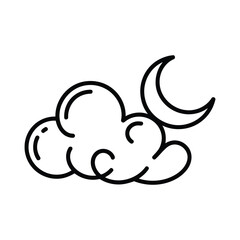 Cloud and Crescent Moon Line Icon, Night Sky Vector Illustration