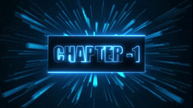 Blue Neon sign chapter 1 animation of rectangle frame on neon line looped speed background.