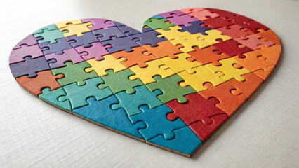 Colorful heart puzzle pieces forming love and connection concept