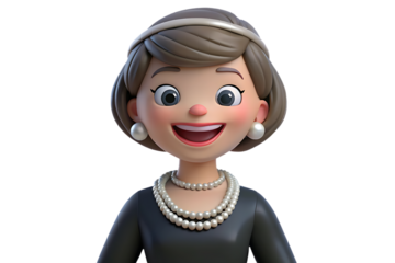 Cartoon woman smiling with pearl necklace and dress