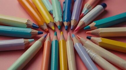 Fototapeta premium Pastel Colored Pens in Symmetrical Arrangement on Clean Background V2