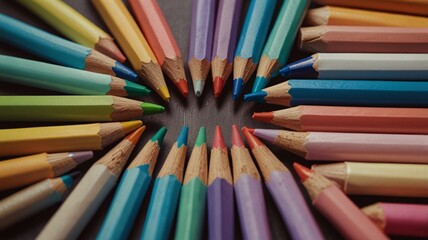 Pastel Colored Pens in Symmetrical Arrangement on Clean Background V8