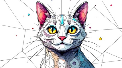 Geometric feline with vibrant eyes abstract polygonal