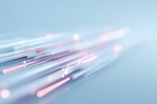 Soft blue background with dynamic light streaks conveying speed