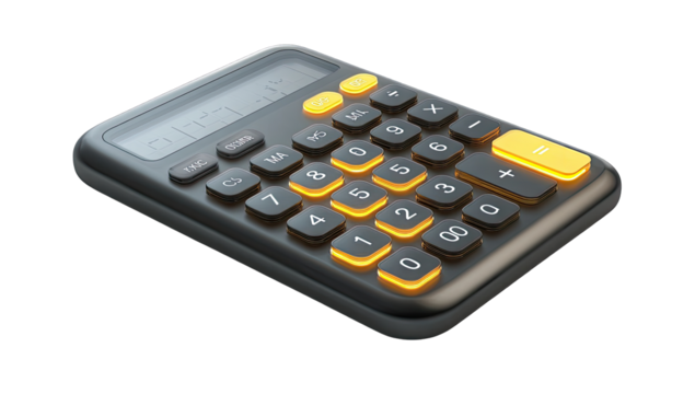 A 3D rendering of a modern calculator