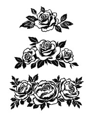 Roses Silhouette isolated on white background. Modern minimalist design for logo, tattoo, wall art, poster, packaging, stickers. Black ink sketch.