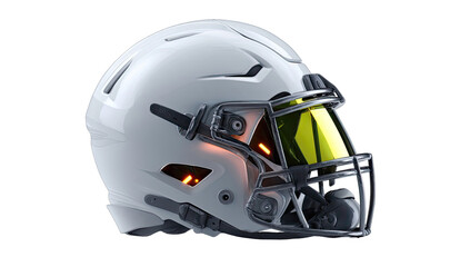 Fototapeta premium Side view of a modern football helmet. Glossy white shell