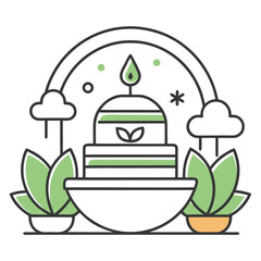 Whimsical Spa Still Life with Rainbow and Plants Serene Wellness Illustration