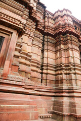 ancient Indian temple arches fragment,The sacred building carved from stone, Ancient rock curved temples of Hindu Gods at vrindavan