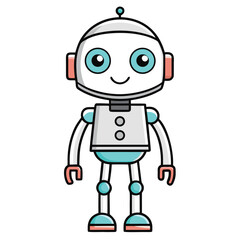 Friendly Cartoon Robot Character Illustration with a Teal Body, Orange Accents, and a Simple Smiling Expression on a White Background